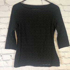 Banana Republic Black Crochet Knit Boatneck Top